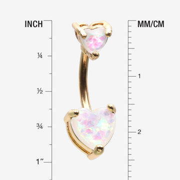 Detail View 1 of Golden Opalescent Double Heart Prong Set Belly Button Ring-White